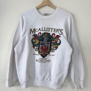 Vintage 80's McAllisters Scotland Whiskey Crest White Sweatshirt - M/L